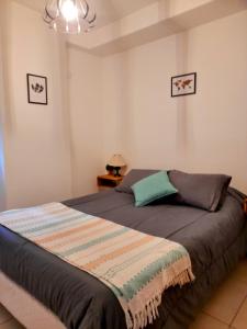 um quarto com uma cama com um cobertor em Plaza Mayor Andrea em Mendoza