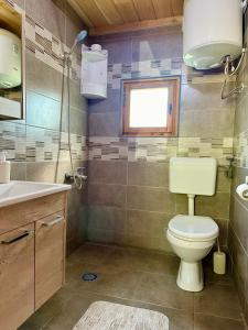 ein Bad mit einem WC, einem Waschbecken und einem Fenster in der Unterkunft Green Heaven Cottage in Ulcinj