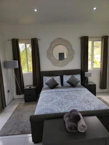 1 dormitorio con cama y espejo en la pared en Belle Luxury Apartments, en Gros Islet
