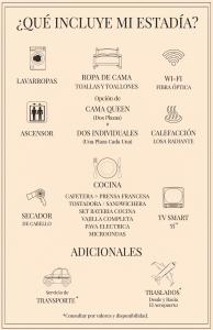 een zwart-wit menu met verschillende soorten meubilair bij Andes Apartments / CENTRICOS a ESTRENAR in San Martín de los Andes
