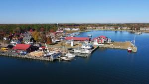 an aerial view of a harbor with boats in the water at Holiday Inn Express Easton, an IHG Hotel in Easton