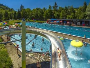 uma piscina com pessoas num escorrega aquático em Alpine Lodge Comfortable holiday residence em Wertach
