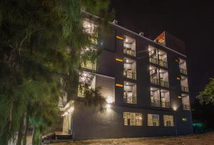 a building at night with a tree in front of it at Nature Pine Residence in Rawai Beach