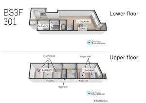 um diagrama esquemático da planta de uma casa em Koti Sopo Universal Bay 4 by Liaison em Osaka