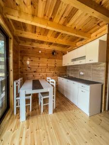 a kitchen with a table and chairs in a room at Mini Tri in Ulcinj