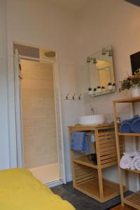 y baño con ducha y lavamanos. en Villa Cap Avalenn, en Fouesnant