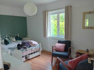 a small room with a bed and a chair at Galway Riverside Retreat in Galway