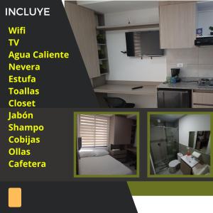 un collage de fotos de una cocina y una sala de estar en Apto en Zona Turística de Popayán, en Popayán