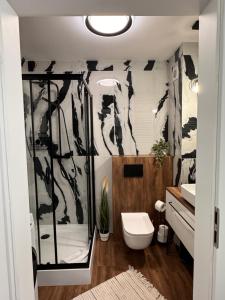 łazienka z prysznicem i toaletą w obiekcie Apartament Rose, Osada Górska w Szklarskiej Porębie