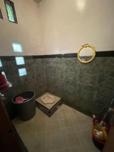 Un pequeño baño con inodoro y espejo. en Green House Rawageni, en Rawageni