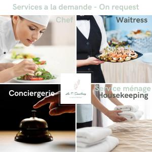een collage van foto's van een chef-kok met een bord eten bij La P.Dwelling Luxury House in Saint-Raphaël