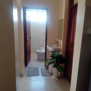 a small bathroom with a toilet and a sink at Javic Home in Nakuru