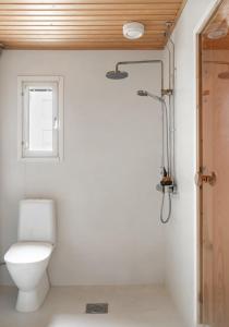 uma casa de banho com um WC e uma janela em Bright apartment, airport 3km, private parking, sauna em Vantaa
