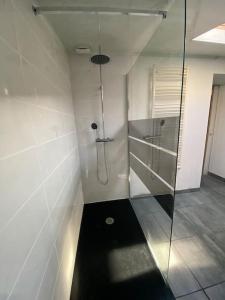 a bathroom with a shower and a glass wall at Maison proche de la Mer ! in Grues +21 photos