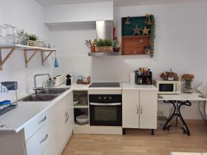 cocina con fregadero y fogones horno superior en CostaBrava Colera Apartament, en Colera