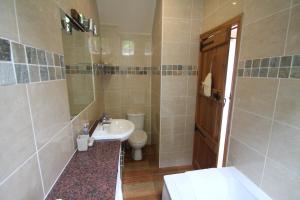 a bathroom with a sink and a toilet at The Stable Block, Porlock Weir in Porlock