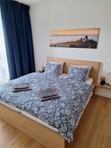 Postel nebo postele na pokoji v ubytování Apartmán v Javorné na Šumavě