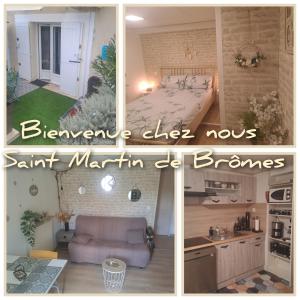 un collage de cuatro fotos de un pequeño apartamento en Bienvenue chez nous en Saint-Martin-de-Brômes