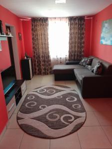 a living room with a couch and a rug at Casa Matei in Sighetu Marmaţiei