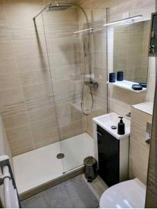 Bathroom sa appartement vue mer pour 4 personnes accès direct plage wifi haut débit gratuit