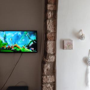 TV de pantalla plana colgada en la pared en La mia Acera, en Acera