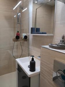 Ένα μπάνιο στο appartement vue mer,accès direct plage,fibre,clim,parking public gratuit