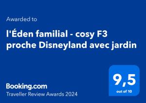 l'Éden familial - cosy T3 proche Disneyland avec jardin في Vaires-sur-Marne: علامة زرقاء مع الكلمات أكلت جزيرة proctorlez مريحة