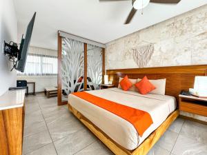 a bedroom with a bed and a television in it at Grand Fifty Suites in Playa del Carmen