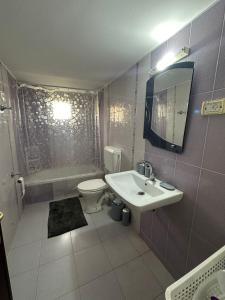 a bathroom with a sink and a toilet and a shower at New Apartment in Nablus City in Mashabbe Sade