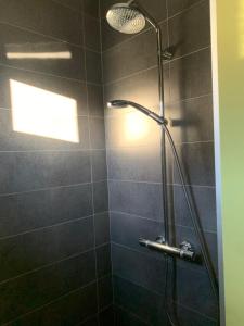 a shower with a shower head in a bathroom at Maison spacieuse avec piscine au sel proche grand stade in Sainghin-en-Mélantois