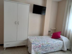 カルダス・デ・レイスにあるAlbergue Agarimoのベッドルーム1室(ベッド1台、壁掛けテレビ付)