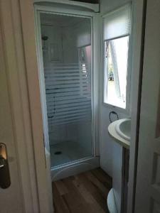 普勒尔蒂Mobil home centre ville的带淋浴和水槽的浴室