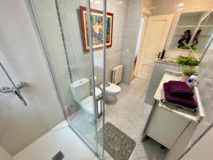 a bathroom with a toilet and a glass shower at Con Encanto in San Sebastián