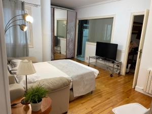 a bedroom with a bed and a television in it at Con Encanto in San Sebastián