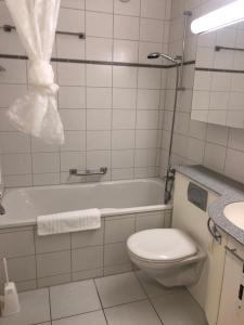a bathroom with a toilet and a bath tub at Bright and quiet studio in the city center (Sky1) in Zurich