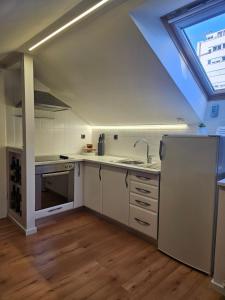 Kuchyň nebo kuchyňský kout v ubytování Lovely attic apartman-Melani
