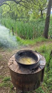 een barbecue in een veld met rook bij Sătucul de Vacanță Brăduleț 