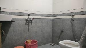 La salle de bains est pourvue d'une douche et de toilettes. dans l'établissement Laxmanji villas, à Mount Âbû