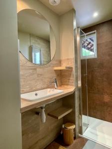 尼勒聖佩雷的住宿－Les Cottages d'Orient Premium，一间带水槽和镜子的浴室