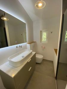 een witte badkamer met een wastafel en een toilet bij Magnifique Mas avec Piscine Luberon (Gordes) in Murs