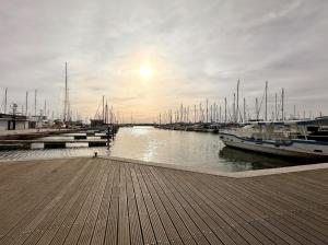 un quai avec des bateaux amarrés dans un port de plaisance dans l'établissement Super Mini Loft avec Cinéma et Jardin - Cap d'Agde, au Cap d'Agde