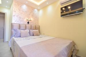 una camera da letto con un letto e una TV a parete di Vila Apartments Lidija a Petrovac na Moru