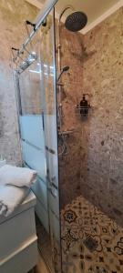 a shower with a glass door in a bathroom at Pacific Green in Chalifert