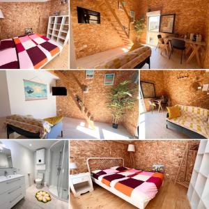 a collage of photos of a bedroom and a living room at Studio Cosy Mezzanine in Talence
