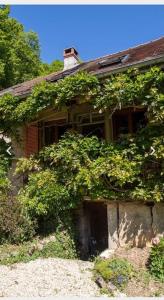 Une vieille maison avec un tas de vignes qui y poussent dans l'établissement Ô Bonheurs Simples d'Ecorsaint Ici Doucement, à Hauteroche