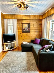 uma sala de estar com um sofá e uma televisão de ecrã plano em Susitupa 5 em Salla