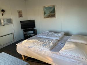 スケーエンにあるSkagen Annex Apartmentのベッドルーム(ベッド1台、薄型テレビ付)