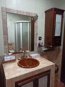 La salle de bains est pourvue d'un lavabo et d'un miroir. dans l'établissement Casita de Campo El Bujeo, à Grenade