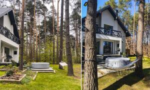 a house with a bathtub in the woods at Przylesie Dom na Roztoczu in Ciotusza Stara