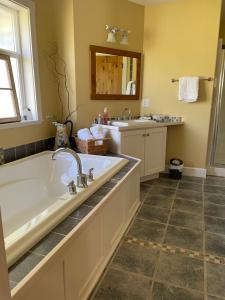 ein Badezimmer mit einer großen Badewanne und einem Waschbecken in der Unterkunft Eaglenest Manor Cowichan in Duncan